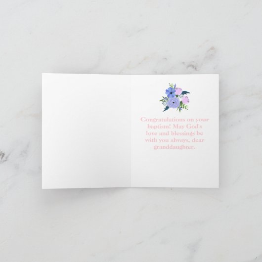 ハトとクロスベビーの洗礼を持つピンクのバゾウ カード (内部)