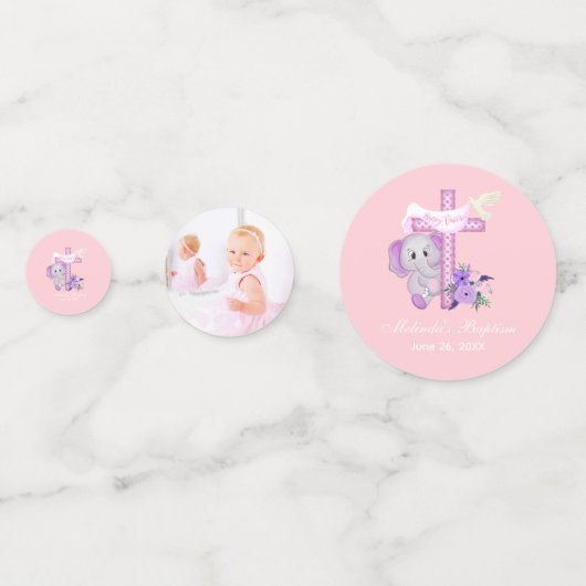 ハトとクロスベビーの洗礼を持つピンクのバゾウ コンフェッティ (裏面)