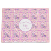 ハトとクロスベビーの洗礼を持つピンクのバゾウ ラージペーパーバッグ (正面)