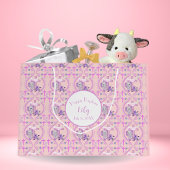 ハトとクロスベビーの洗礼を持つピンクのバゾウ ラージペーパーバッグ