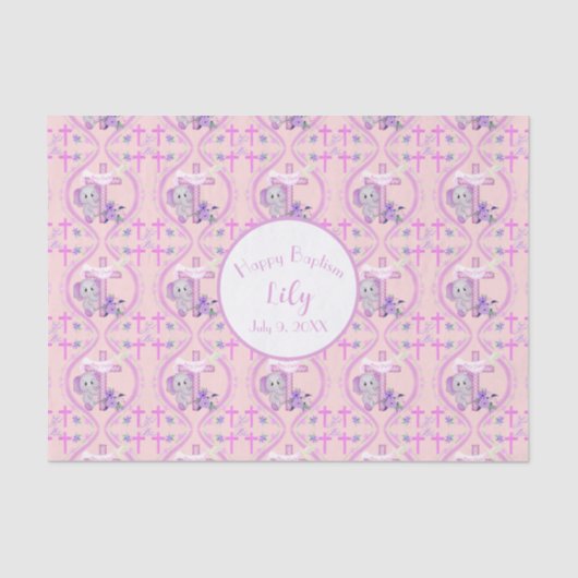 ハトとクロスベビーの洗礼を持つピンクのバゾウ 薄葉紙 (正面)