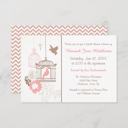 ハトとケージ – 3x5ブライダルシャワー招待状 招待状 (正面/裏面)