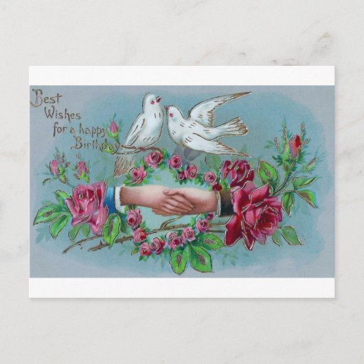 ハトとハンドシェイクの誕生日 ポストカード (正面)