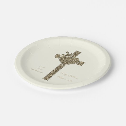 ハトとハートとの最初の聖餐式 ペーパープレート (アングル)