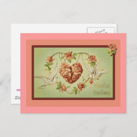 ハトとハートのバレンタインカード シーズンポストカード (正面/裏面)