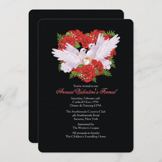 ハトとバラバレンタイン招待状 招待状 (正面/裏面)