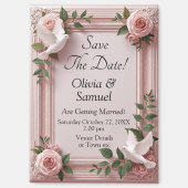 ハトとピンクのバラ 3D エフェクト, 保存日付を保存する マグネット (正面)