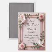 ハトとピンクのバラ 3D エフェクト, 結婚式の日程を保存  マグネット (正面/裏面)