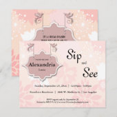 ハトとピンクの花のシップアンドシービーべー招待状 招待状 (正面/裏面)