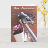 ハトとフラワーの編集可能な記念日  カード (黄色い花)