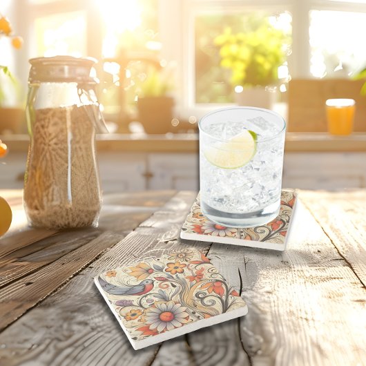 ハトとフローラデザイン ストーンコースター