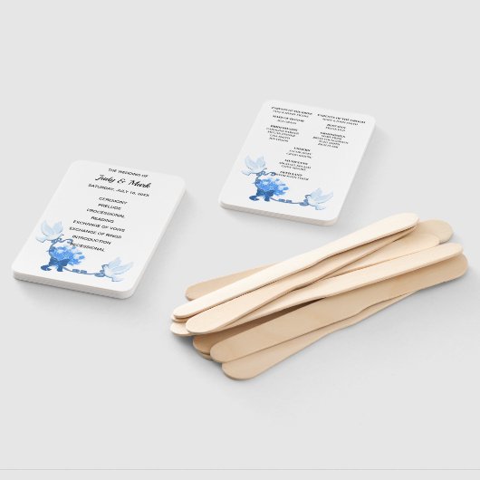 ハトとブルーフラワーズ結婚式 プログラム ハンドファン (組立なし)