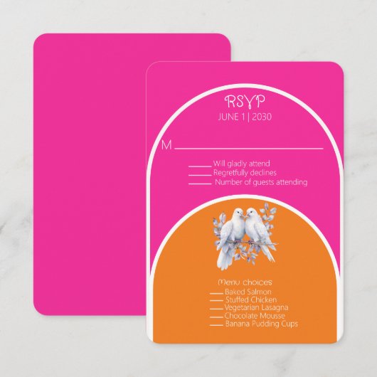 ハトとリングや輪ホットピンクとタンジェリンアーチ (正面/裏面)