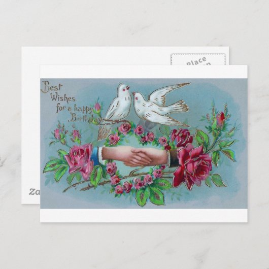ハトと握手の誕生日 ポストカード (正面/裏面)