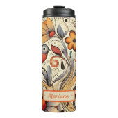 ハトと花のデザインのカスタム名サマー タンブラー (正面)