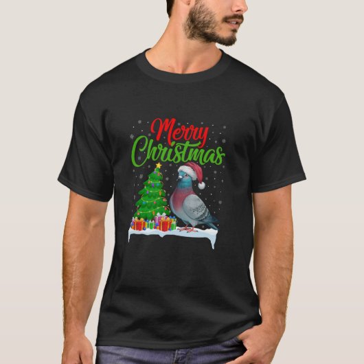 ハトのクリスマスツリーのライトおもしろいクリスマスハトの値リスト Tシャツ (正面)