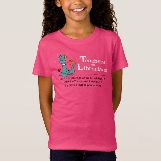 ハトの先生と司書の女の子のホットピンク Tシャツ (正面)