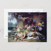 ハトの白絵画花 ポストカード (正面/裏面)