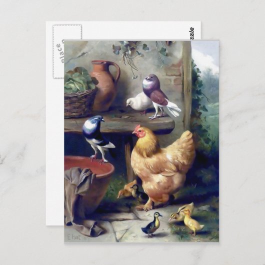 ハトをダチョウで結絵画ぶ野鳥 ポストカード (正面/裏面)