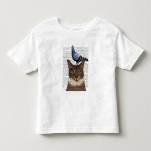 ハトを頭に乗せた猫 トドラーTシャツ