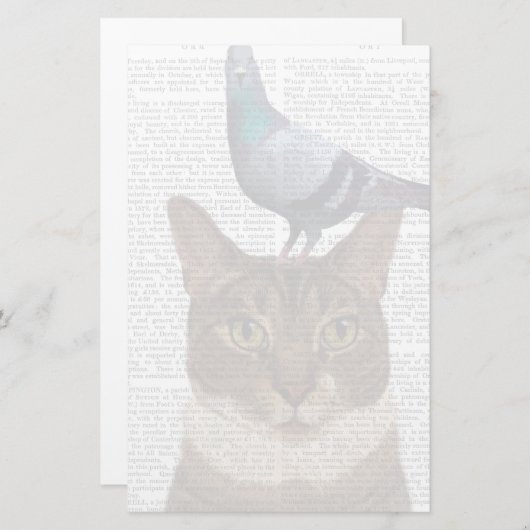 ハトを頭に乗せた猫 便箋 (正面/裏面)