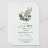 ハトエレガントブとオリーブの枝ファースト・ホーリー・コミュニオン 招待状 (正面)