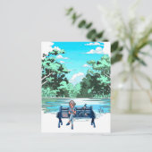 ハト付きベンチの女性デザインはがき ポストカード (スタンド正面)