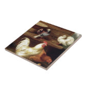 ハト家畜を持つCockerelの雌鶏そしてひよこ タイル (側面)