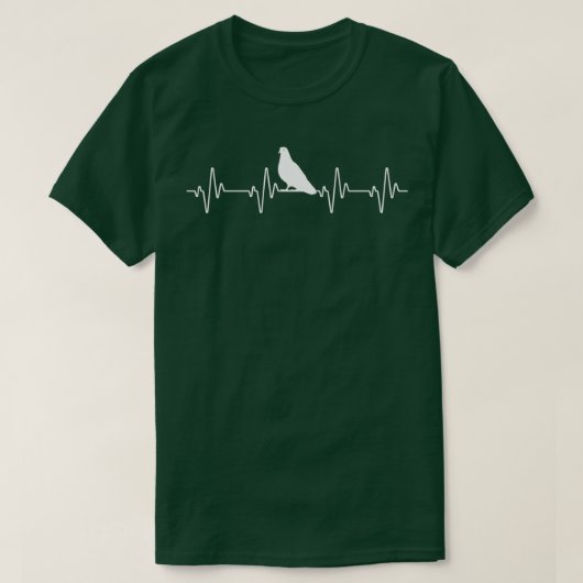 ハト愛好家のためのハトとハートビートライン Tシャツ (デザイン正面)
