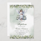 ハト白ユリのバプテスマを持つ美しい天使 招待状 (正面/裏面)