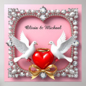 ハト結婚ブ付きロマンチックなハート ポスター (正面)