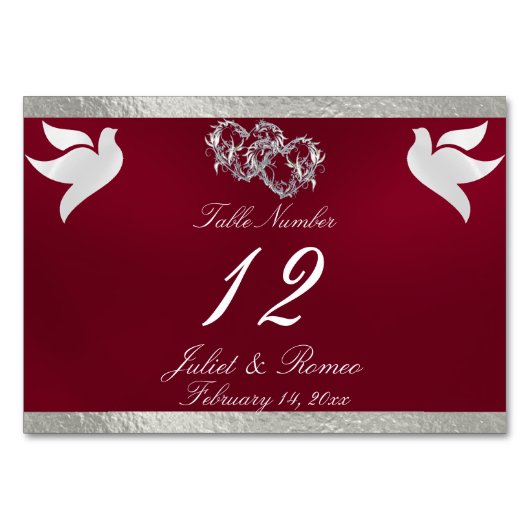 ハト&ハート – ブルゴーニュ/シルバーテーブル番号 テーブルナンバー (正面)