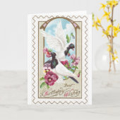 ハト&パンジーヴィンテージ誕生日 カード (黄色い花)