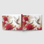 ハト、赤いバラとヒナギクの結婚式 ゲストブック (全面)