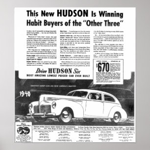 ハドソンの新しい1940年の自動車 ポスター