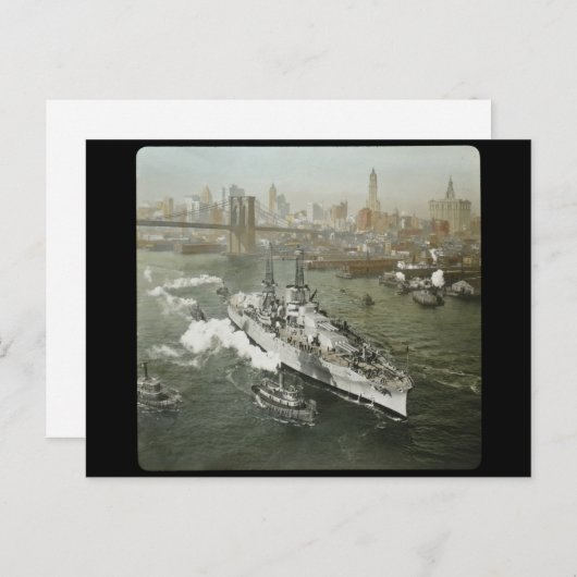 ハドソン川に浮かぶ第二次世界大戦の戦艦ヴィンテージ ポストカード (正面/裏面)