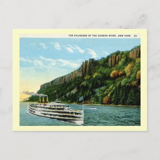 ハドソン川のパリサード, NY 1920sヴィンテージ ポストカード (正面)