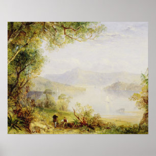 ハドソン川の眺め、c.1840-45 (パネルの油) ポスター