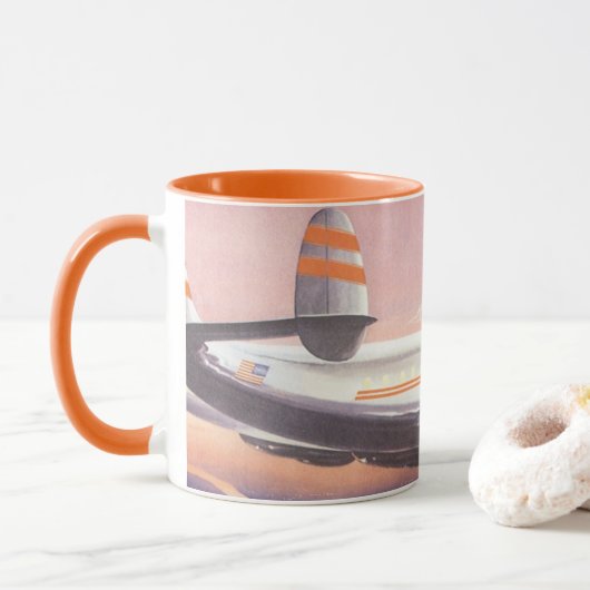 ハドソン川を飛行するヴィンテージ飛行機、ニューヨーク市 マグカップ (ドーナツ)