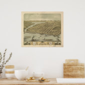 ハドソンWI 1870アンティークパノラママップ ポスター (キッチン)