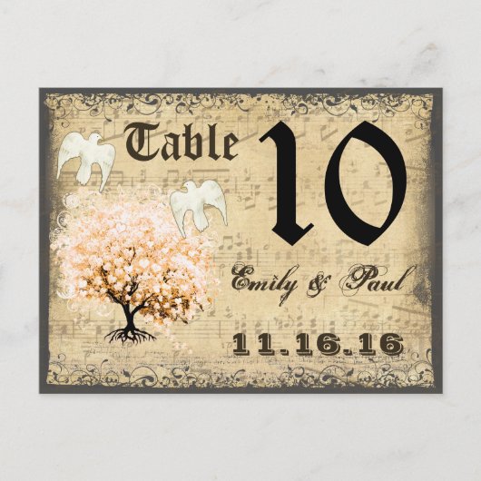 ハドブサンゴハートリーフツリーテーブル番号カード ポストカード (正面)