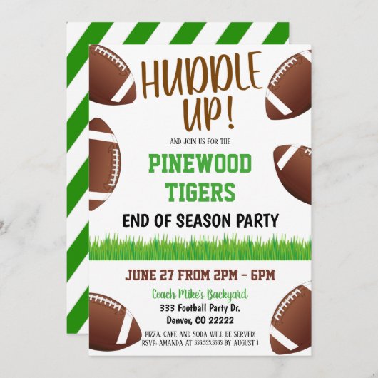 ハドルアップサッカーチームパーティの招待状 招待状 (正面/裏面)