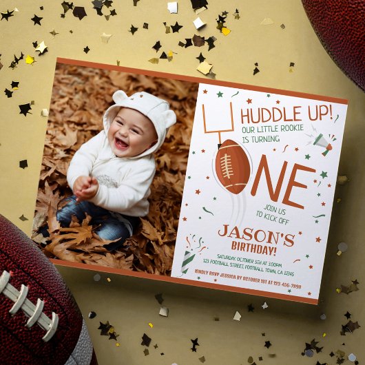 ハドルアップサッカーブラウン写真1st誕生日 招待状