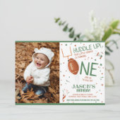 ハドルアップフットボールグリーンの写真1歳の誕生日 招待状 (スタンド正面)