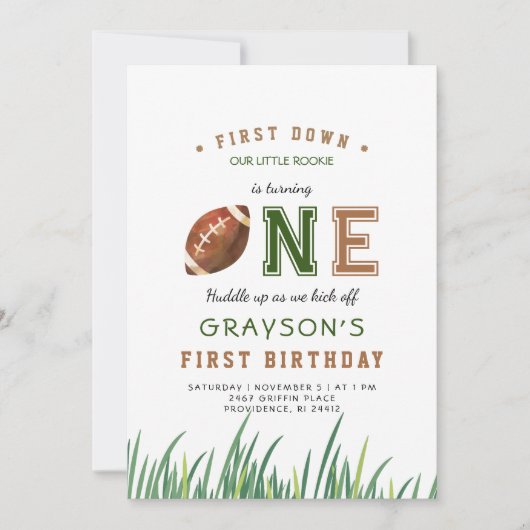 ハドルアップフットボール1st誕生日パーティー 招待状 (正面)