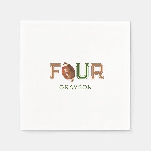 ハドルアップフットボール ４歳の誕生日パーティー スタンダードカクテルナプキン (正面)