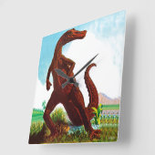 ハドロザウルス恐竜 スクエア壁時計 (傾斜)