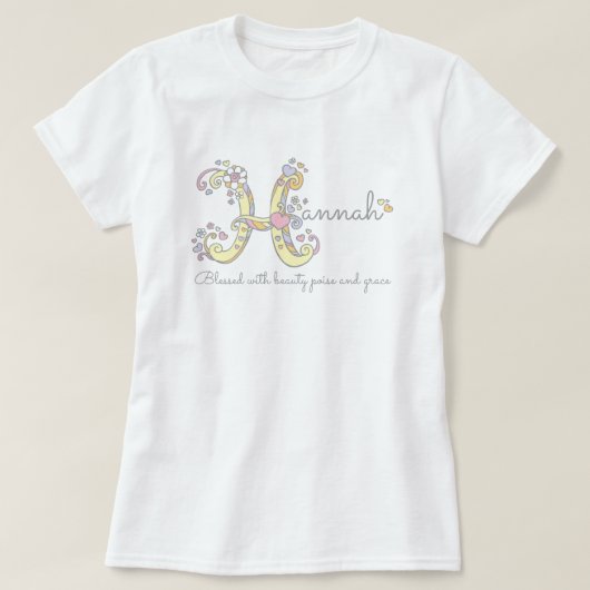 ハナの女の子の名前の装飾的でカスタムな意味 Tシャツ (デザイン正面)