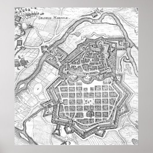 ハナウの地図， 1636 ポスター (正面)