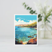 ハナウマベイハワイアートヴィンテージ旅行イラストレーション ポストカード (スタンド正面)